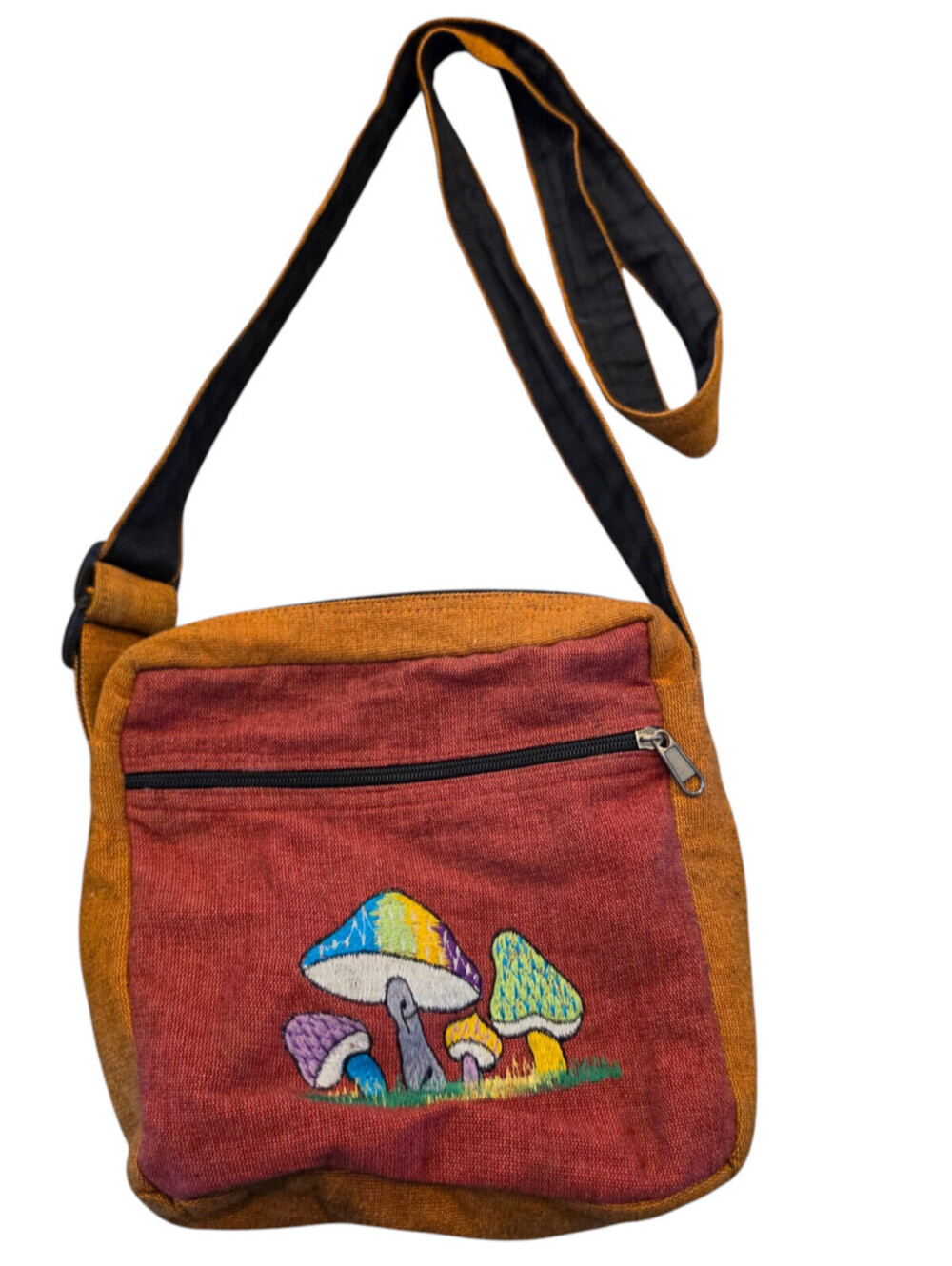 Rising International Crossbody Cotton Messenger Bag Purse Embroidered Mushroom